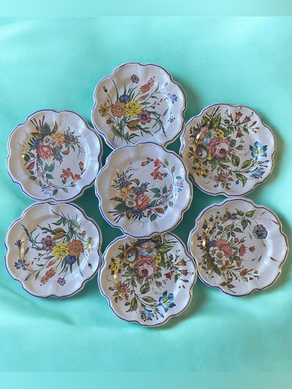 Vintage Lami Italy Floral Melamine/resin Decorative Plate Set Of 7